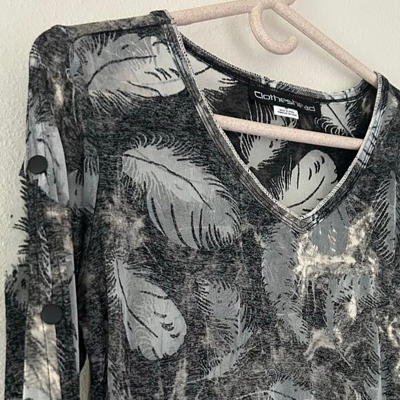 Vintage ClothesHead sheer burnout long sleeve feather pattern Y2K whimsigoth S - Picture 8 of 14
